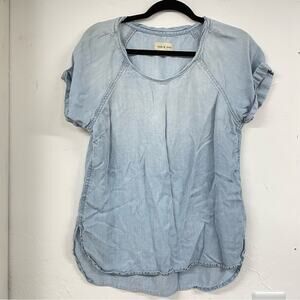 Cloth & Stone Chambray Short Sleeve Womens Blouse S Boho Beachy Coastal Cowboy